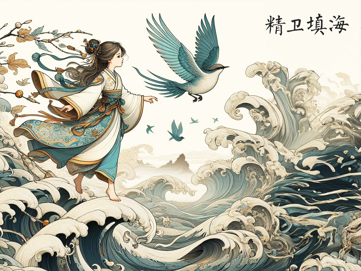 精衛(wèi)填海的故事插畫